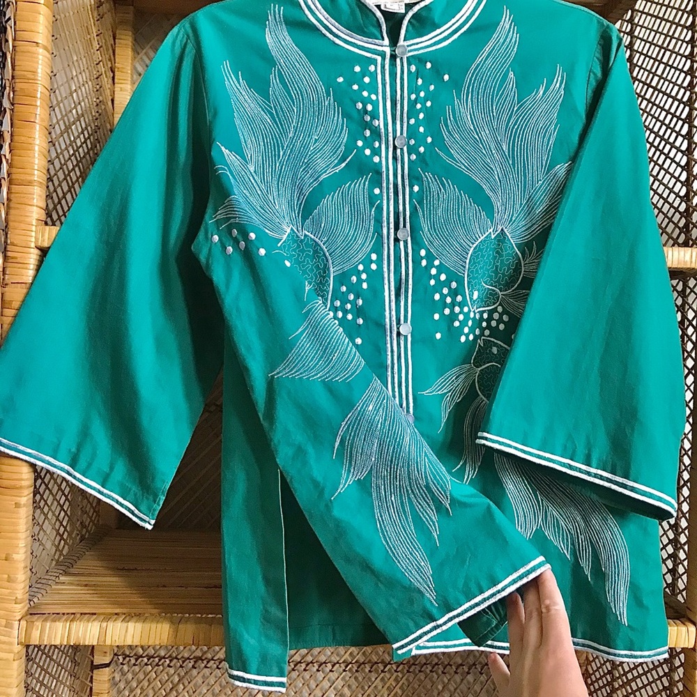 Vintage Teal Embroidered Tunic Top - Picture 10 of 14